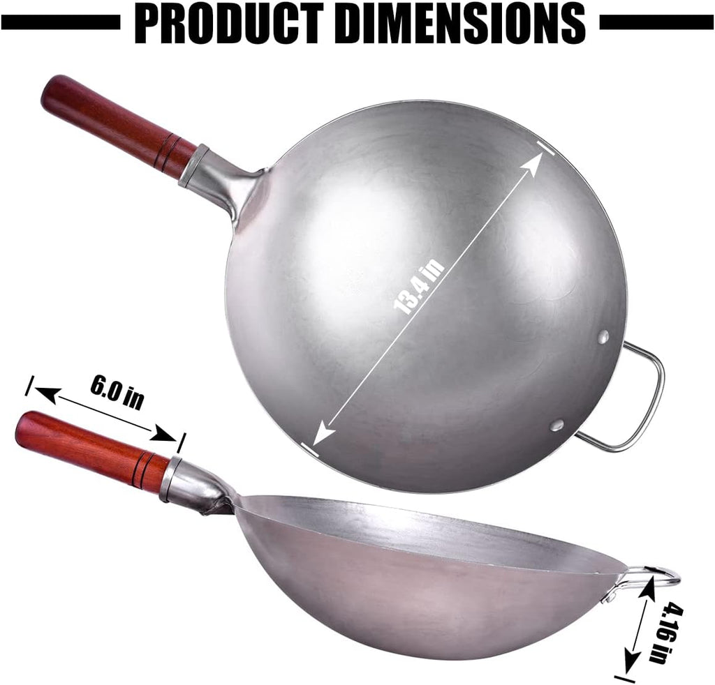 Carbon Steel Hand Hammered Wok Pan Set with 8 Pcs Cookware Accessories Y220930