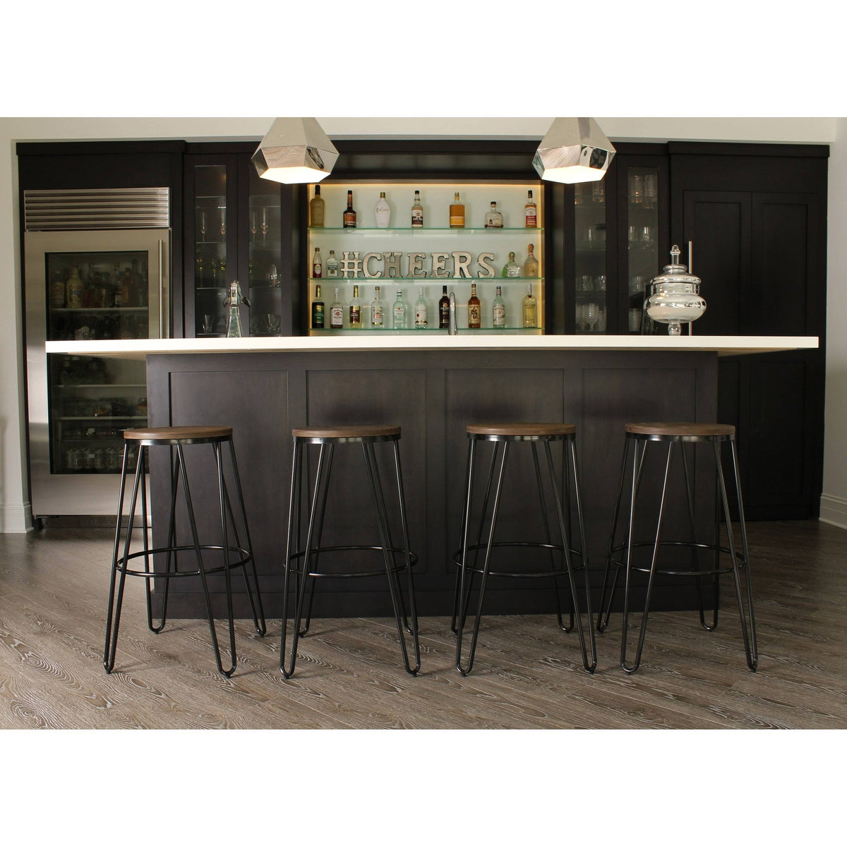 White Wood and Metal Bar Stools Set of 4 W760744