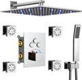 Chrome Wall Mounted LED Rain Shower System with Thermostatic Valve Combo Set C59592
