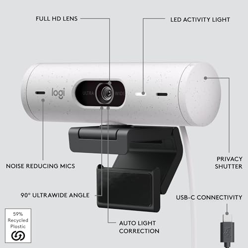 Full HD Webcam with Auto Light Correction, Privacy Cover, USB-C Cable - Rose U4751