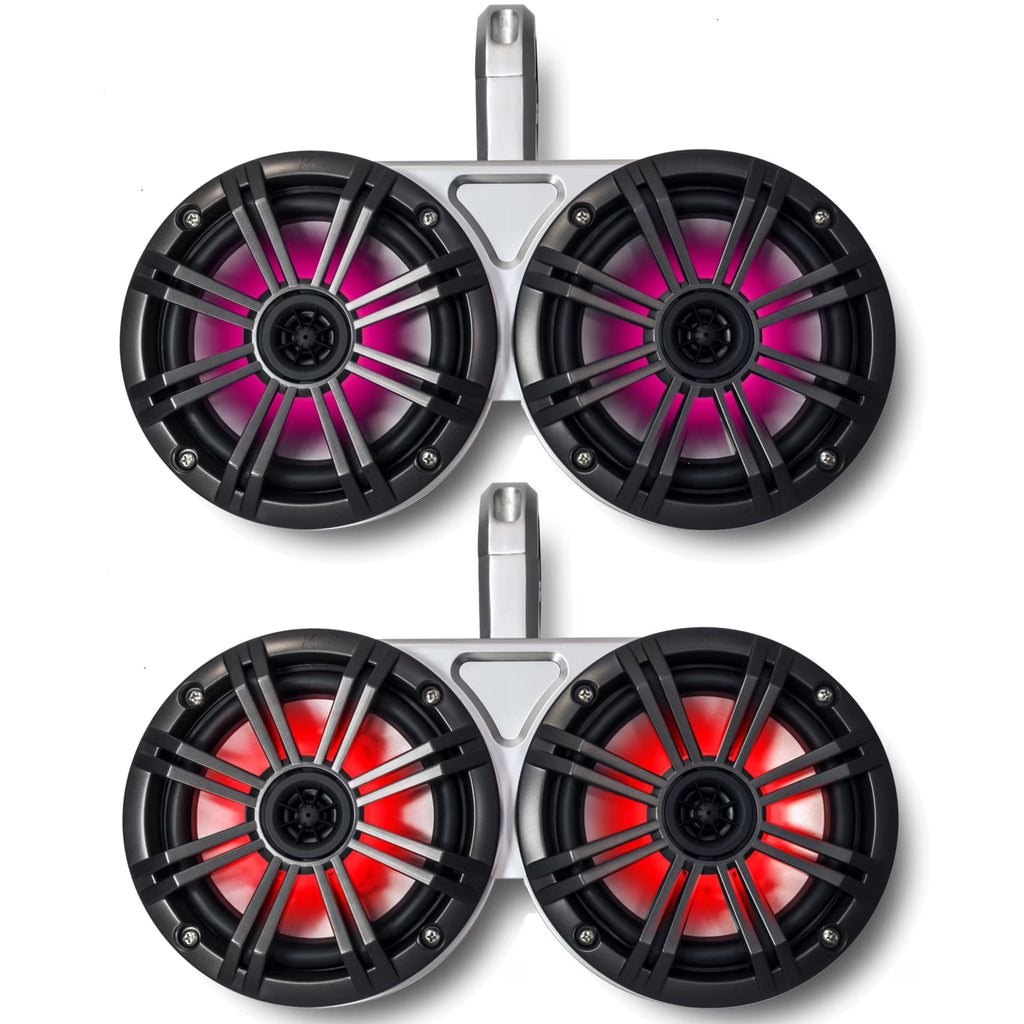 White Dual Wake Tower System with Charcoal 6.5" Marine RGB LED Speakers X3916