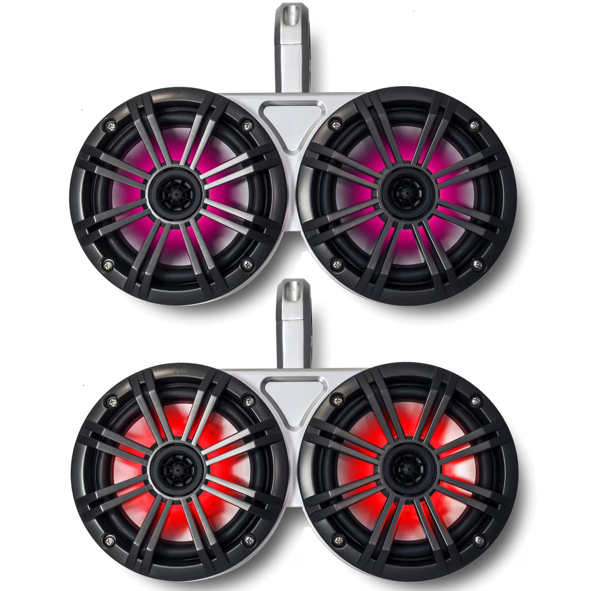 White Dual Wake Tower System with Charcoal 6.5" Marine RGB LED Speakers X3916