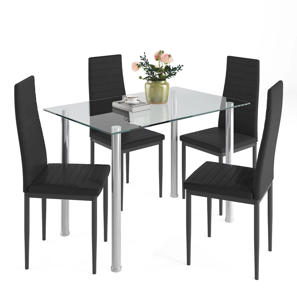 5-Piece Faux Marble Top Velvet Dining Table Set G48841