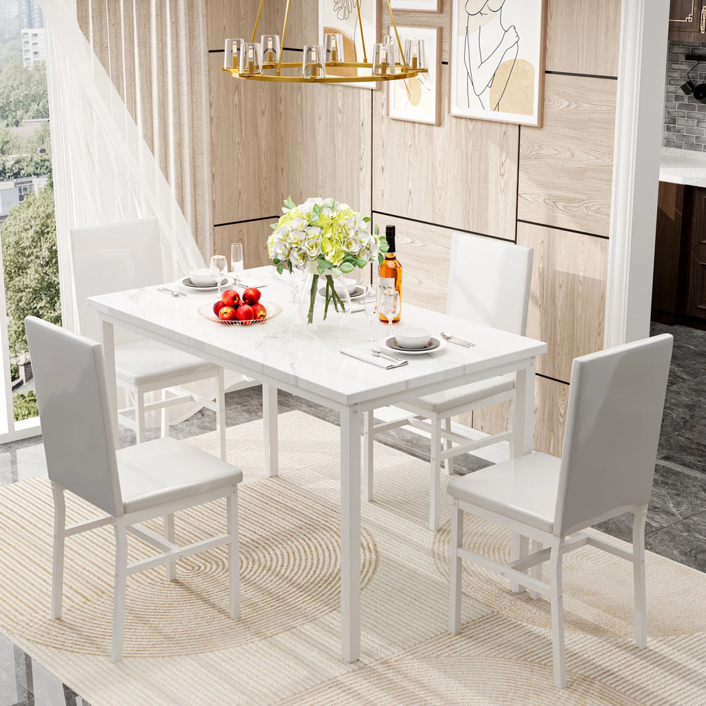 5-Piece Faux Marble Top Velvet Dining Table Set G48841