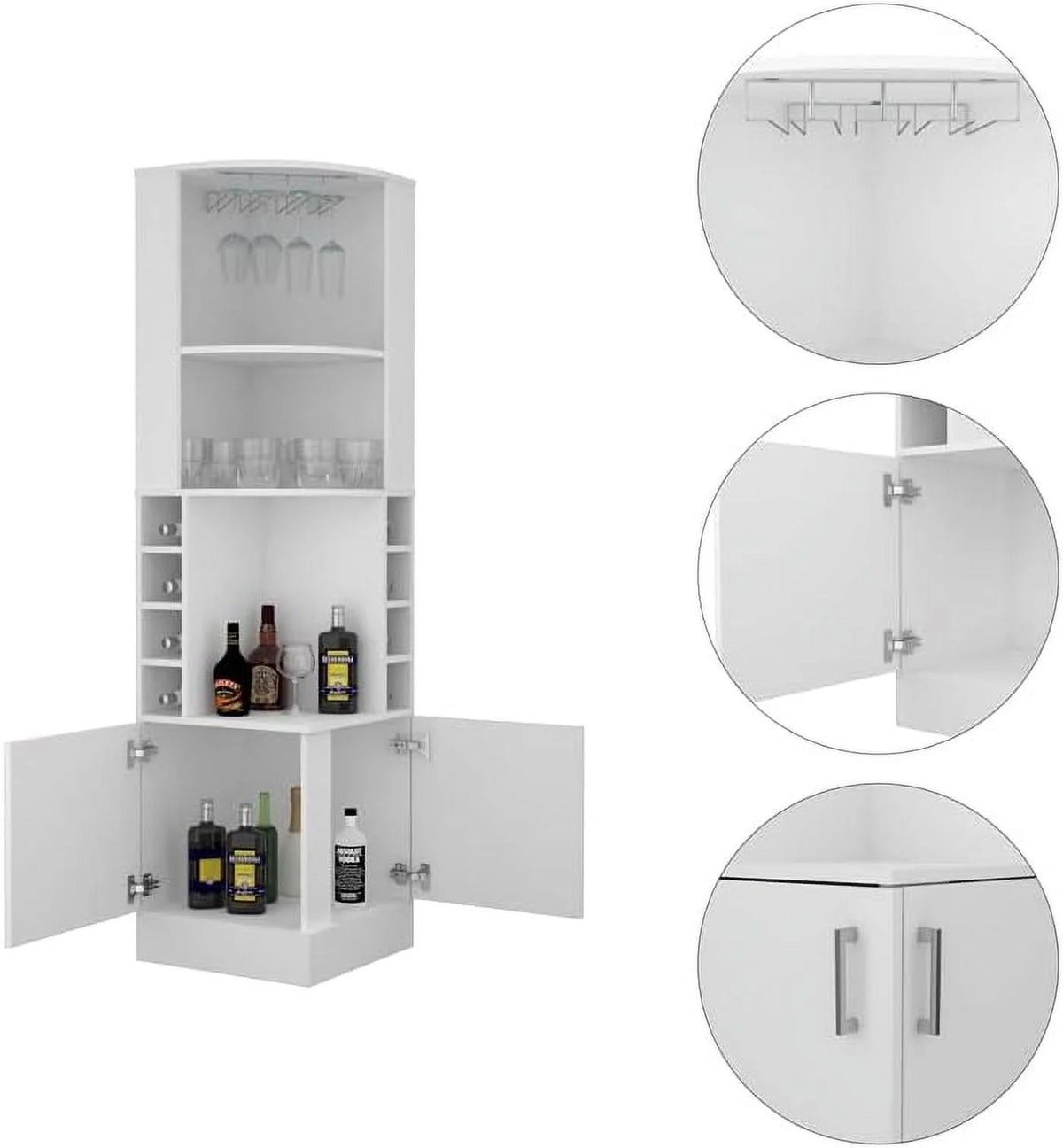 White Engineered Wood Corner Bar Cabinet L461554