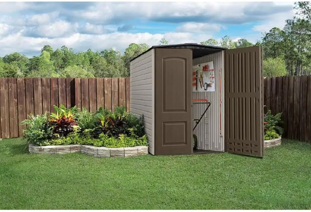 Large Vertical Resin Outdoor Storage Shed (5 x 6 Ft), Brown S225