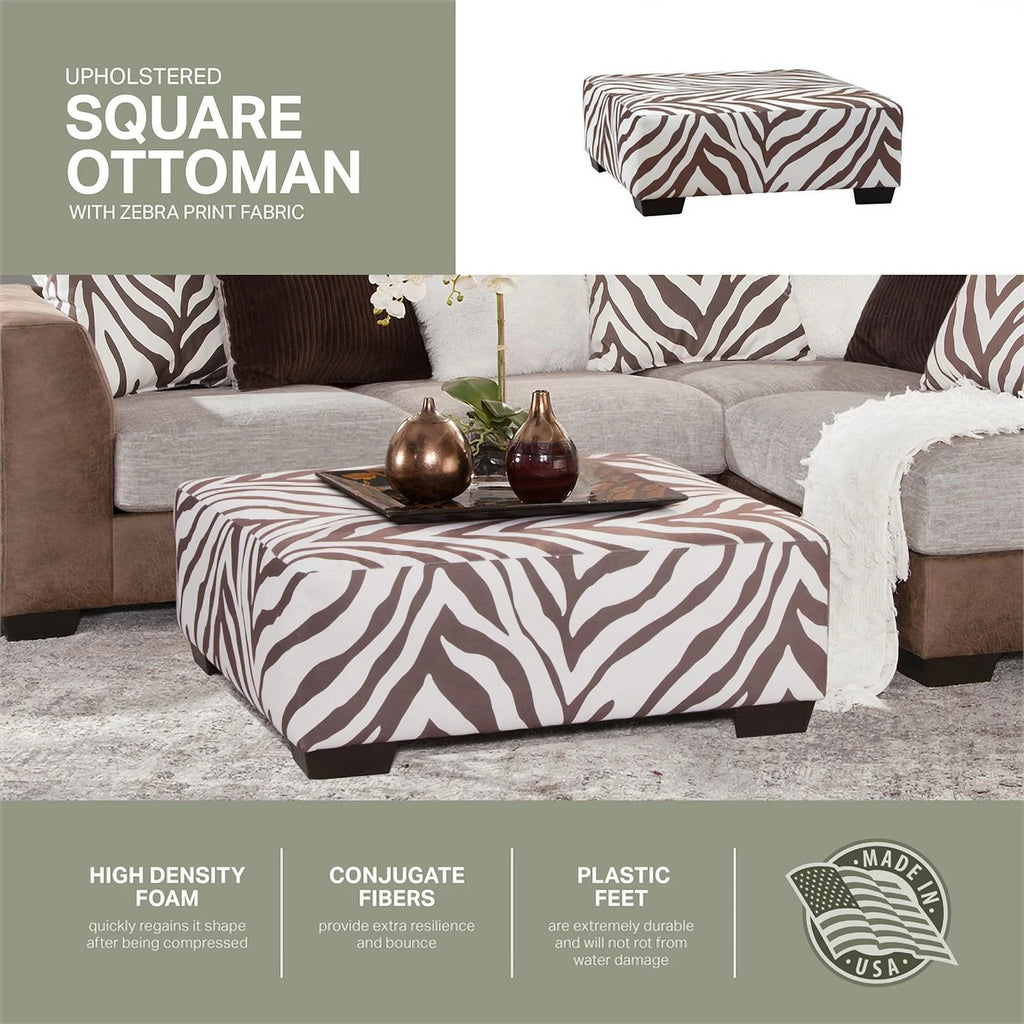 Brown and White Zebra Upholstered Ottoman C487223