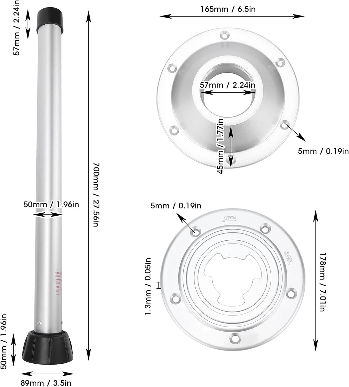 Height Adjustable Swivel Table Leg with Stable Base Ring P36878