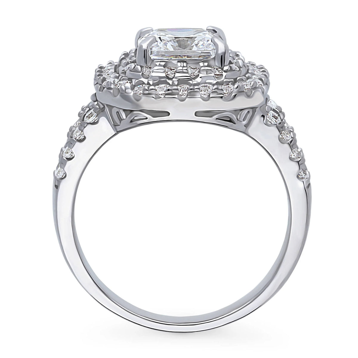 Sterling Silver Cushion Cut Cubic Zirconia Split Shank Ring E53207