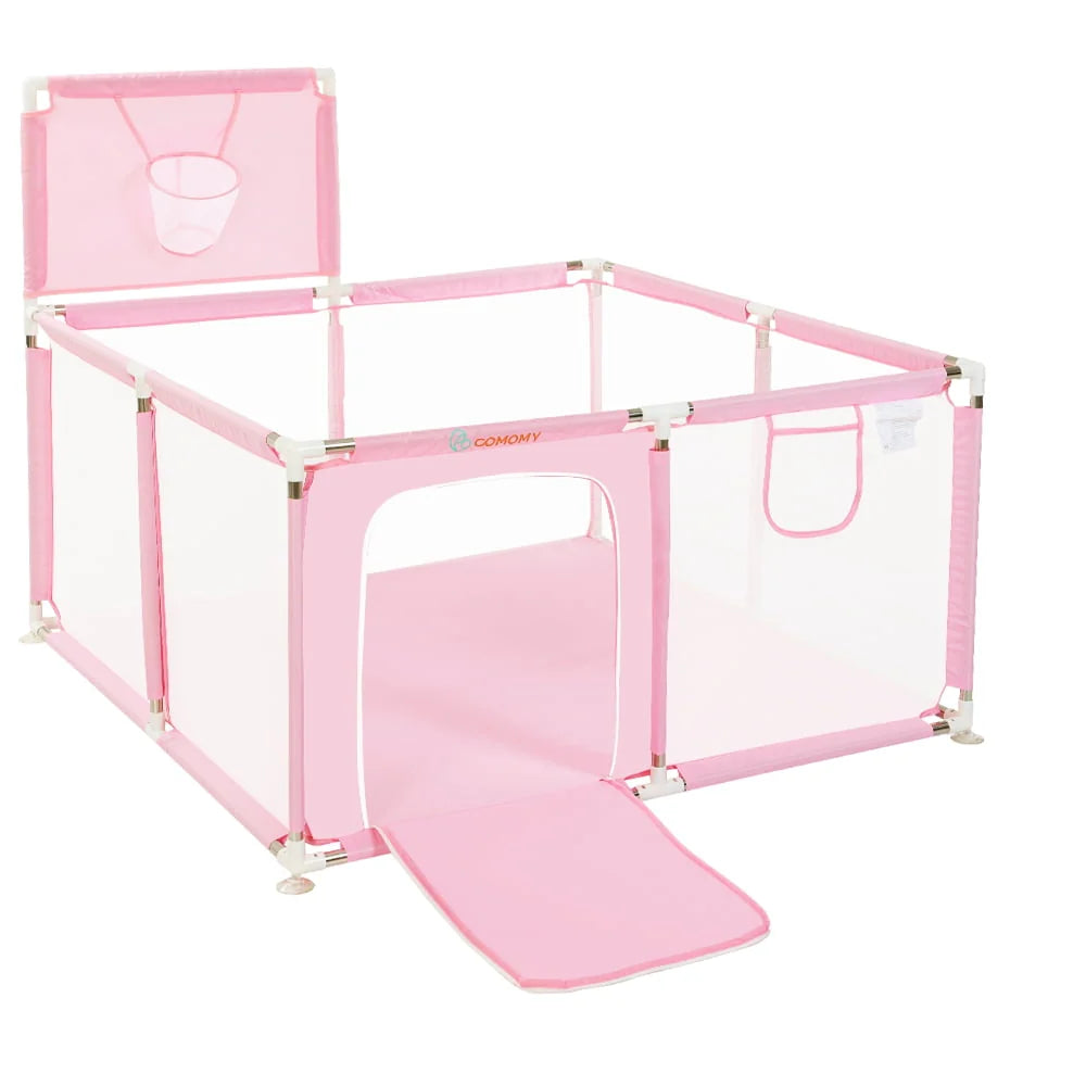 Portable 4-Panel Baby Playpen with Basketball Hoop I256859
