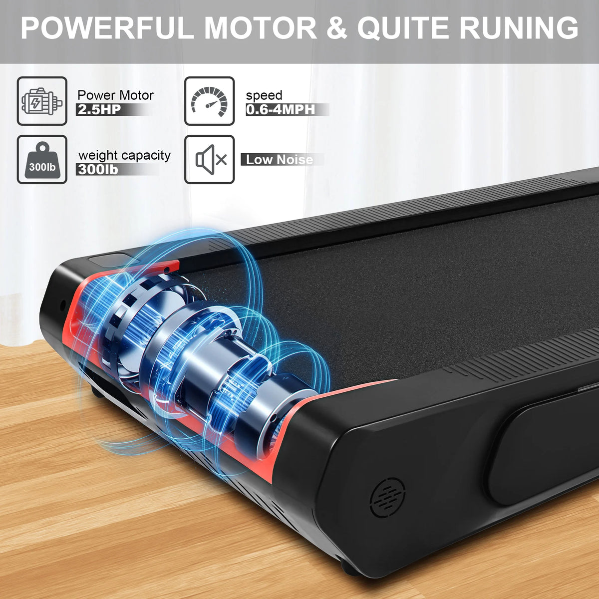 Walking Pad Treadmill with 5% Incline, 2.5HP, Black & Blue 300 Lbs Capacity Z9121