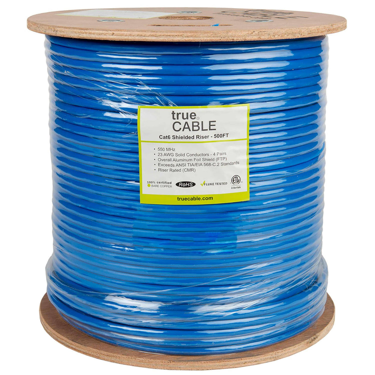 Cat6 Shielded Riser 500ft Blue 23AWG Solid Bare Copper Ethernet G470