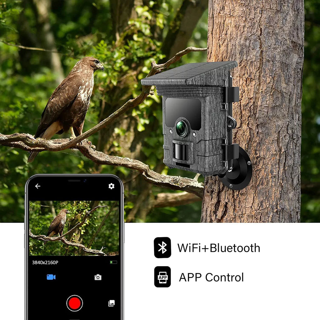 Solar Powered Trail Camera with SD Card Rechargeable 4400mAh 4K 48MP WiFi Night Vision Waterproof IP66 G705728