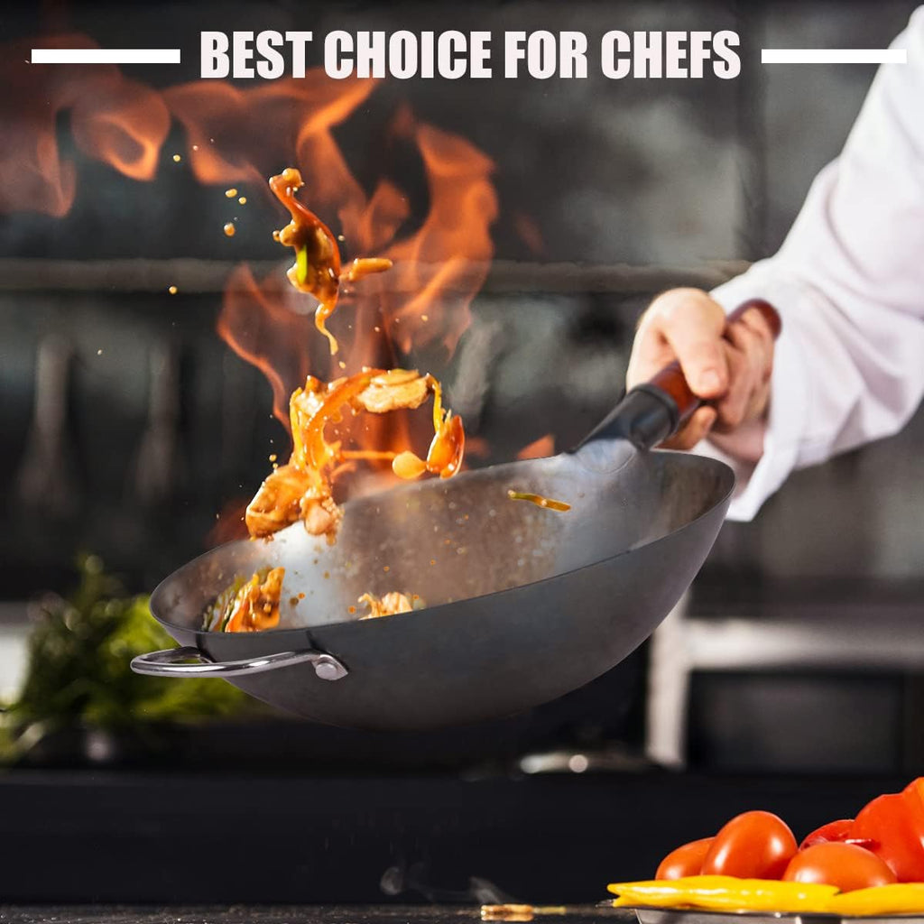 Carbon Steel Hand Hammered Wok Pan Set with 8 Pcs Cookware Accessories Y220930