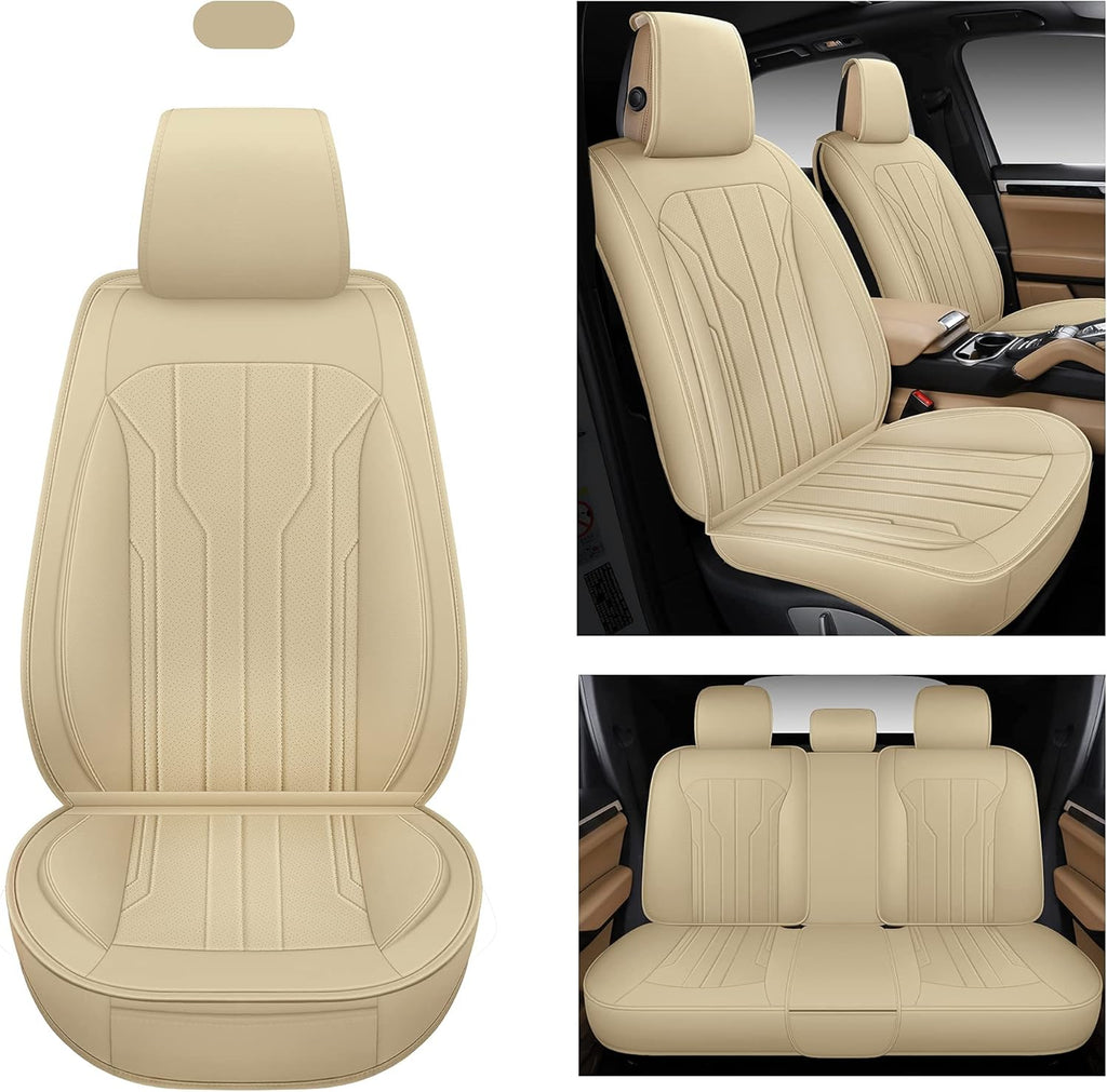 Beige Leatherette Car Seat Covers, Front Pair L3383