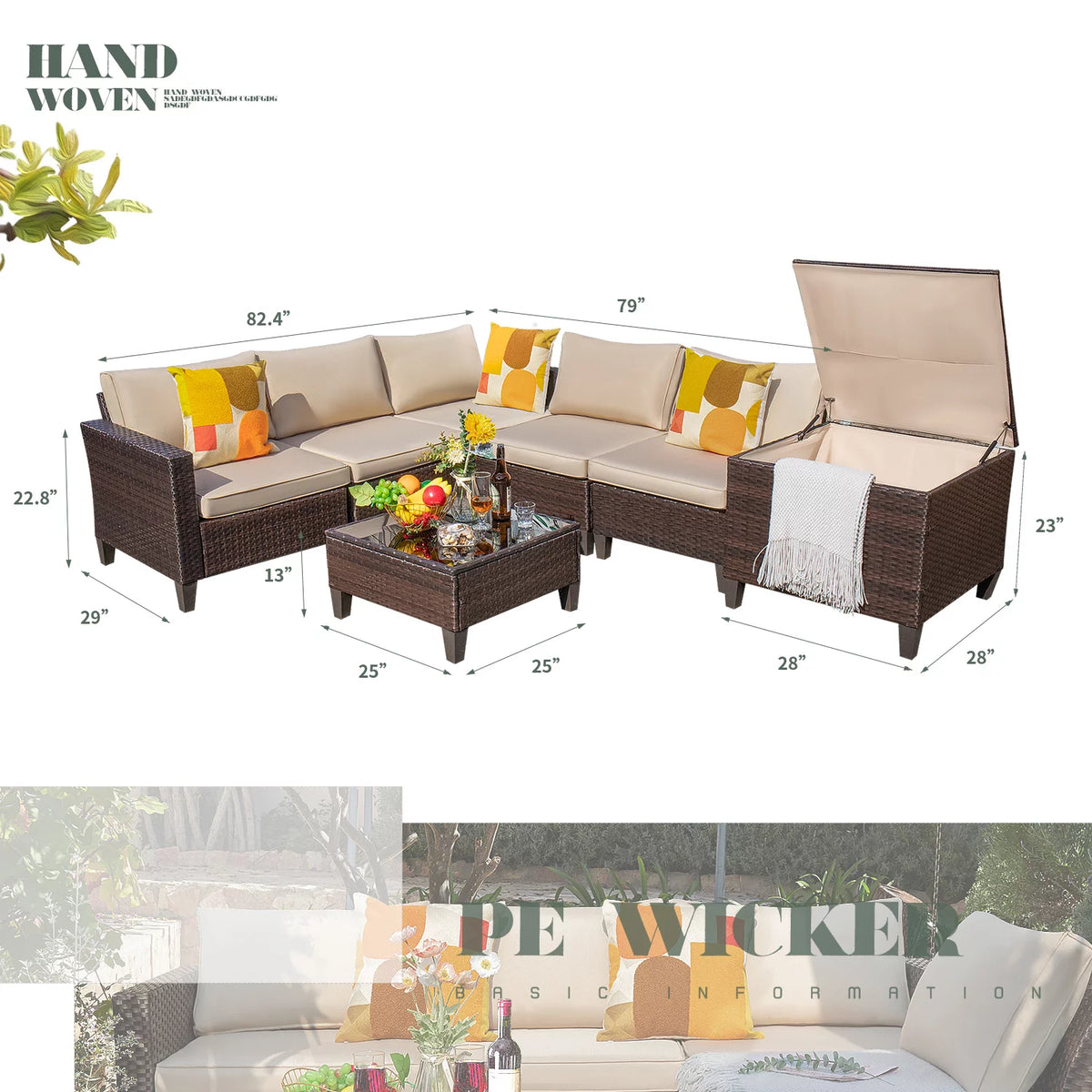 7 Pieces Wicker Rattan Sectional Sofa Set with Storage Box U882223