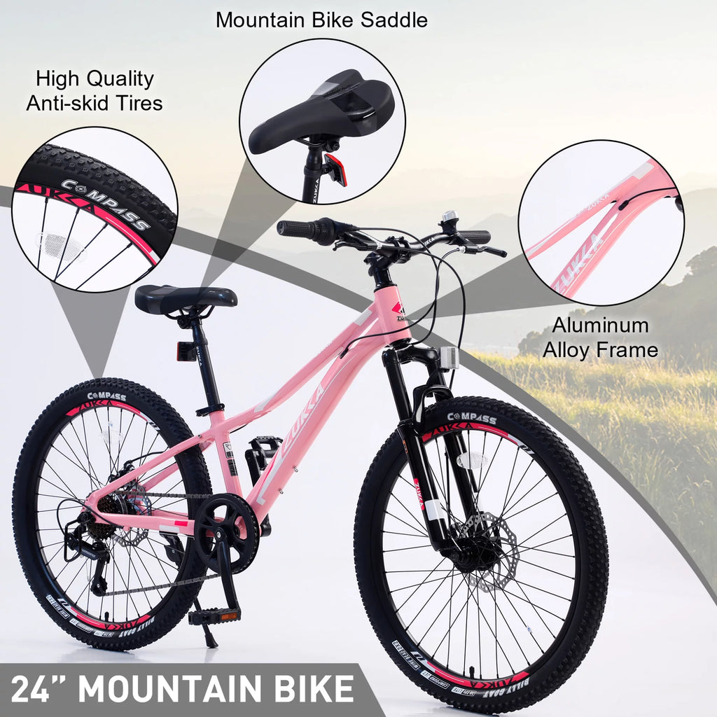 24 in 7-Speed Aluminum Mountain Bike with Double Disc Brake O5426