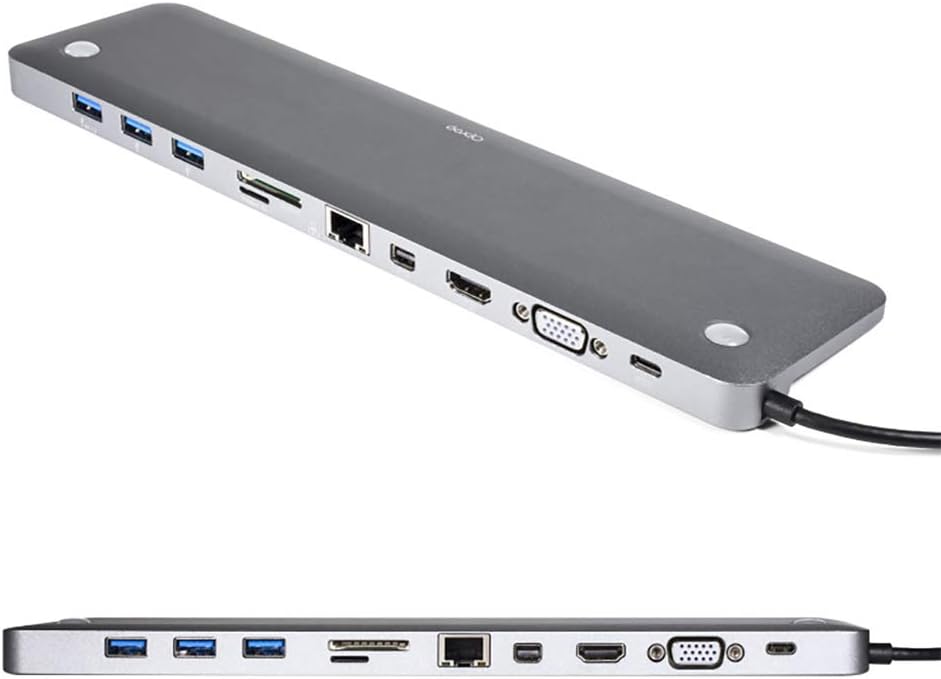 11-in-1 USB C Hub Adapter with HDMI, VGA, MiniDP, SD Card Reader, 3 x USB 3.0 Ports, Gigabit Ethernet, Headphone Jack, Gray W2515