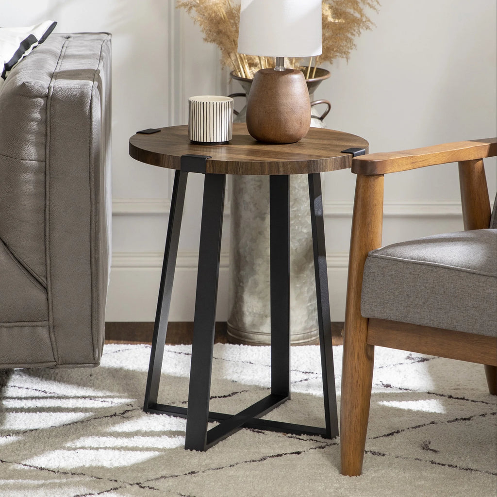 Set of 2 Dark Walnut Round Side Tables J7746