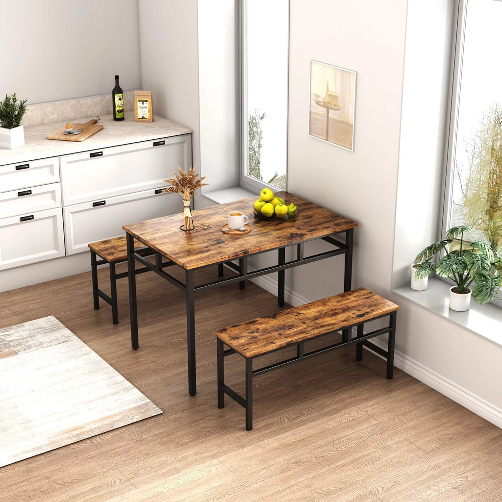 3-Piece Kitchen Table Set with 2 Benches R1737