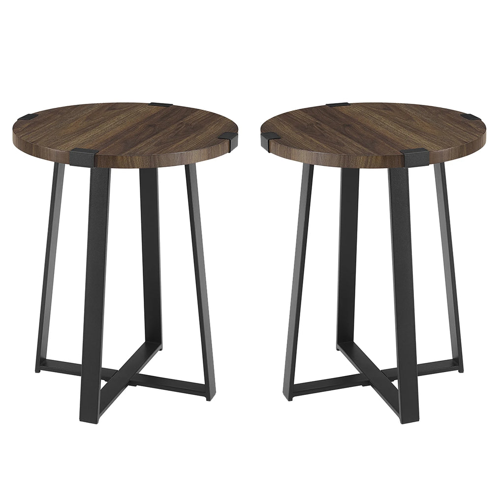 Set of 2 Dark Walnut Round Side Tables J7746