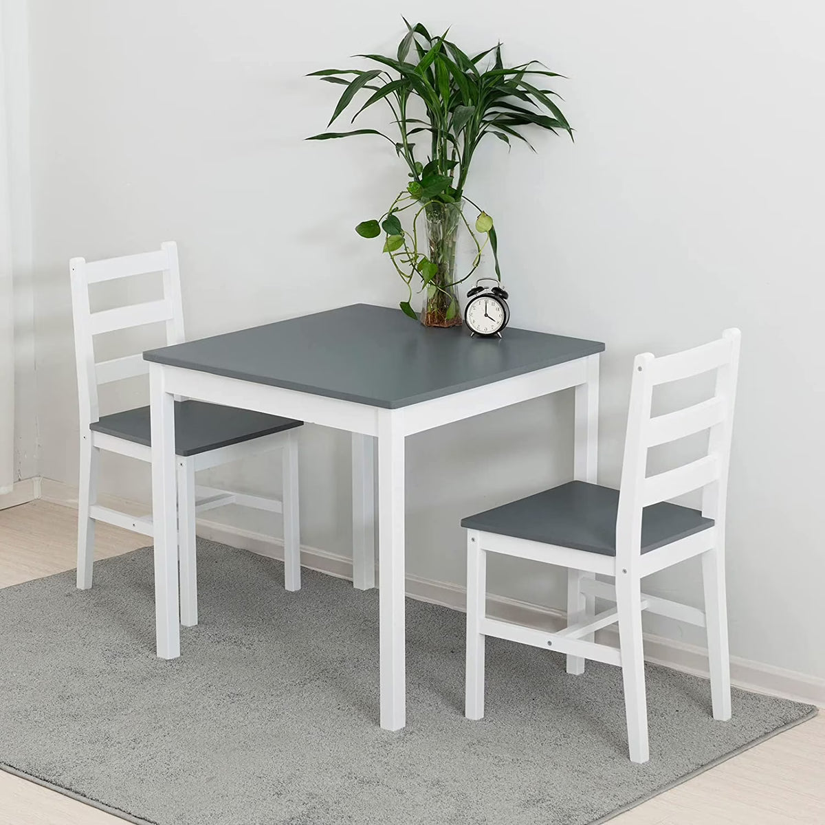 3-Piece Wood Dining Table and Chairs Set, Gray J5096