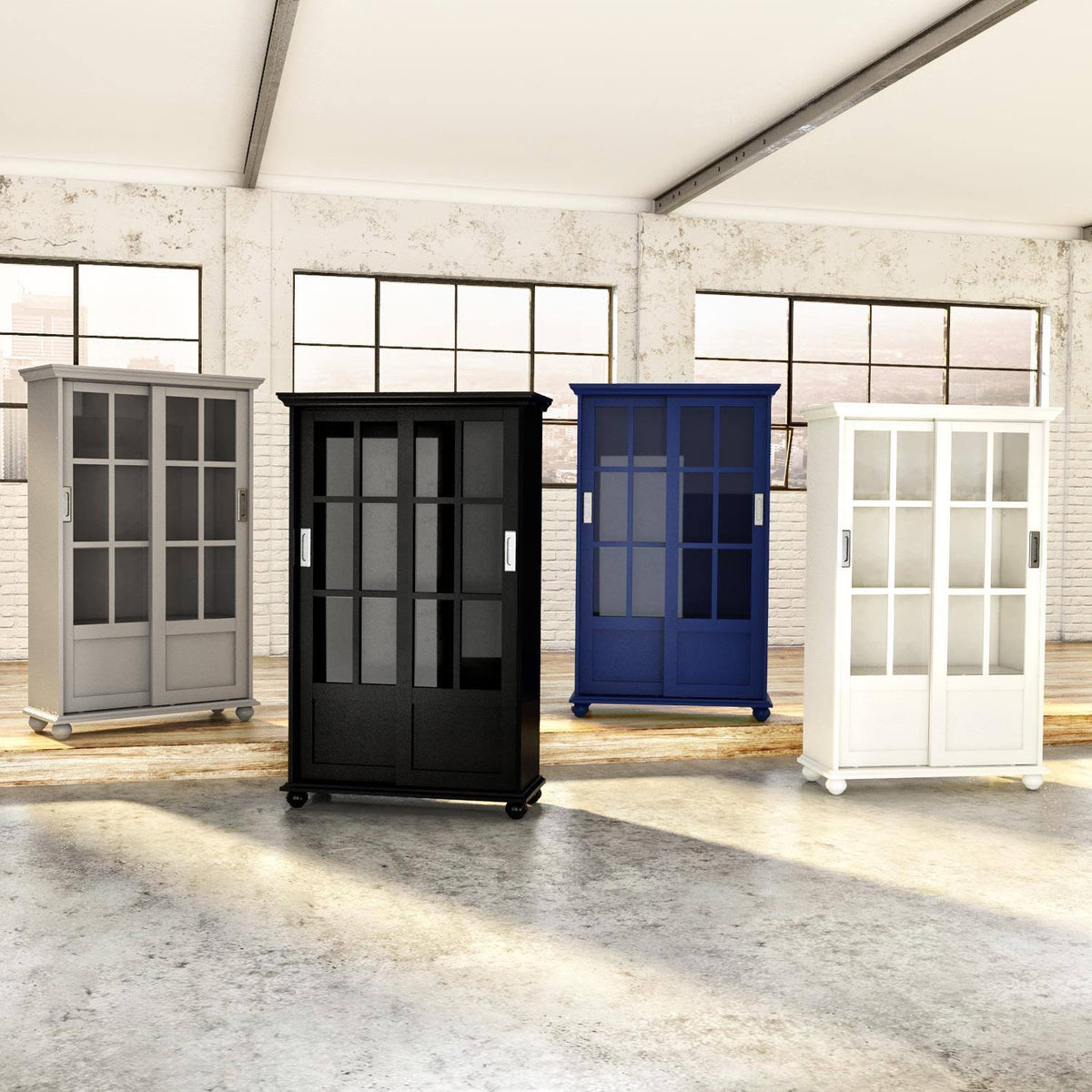 Soft Gray Bookcase with Sliding Glass Doors N86773