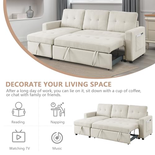 Light Gray Chenille Reversible Sleeper Sectional Sofa with Storage Chaise Q108875