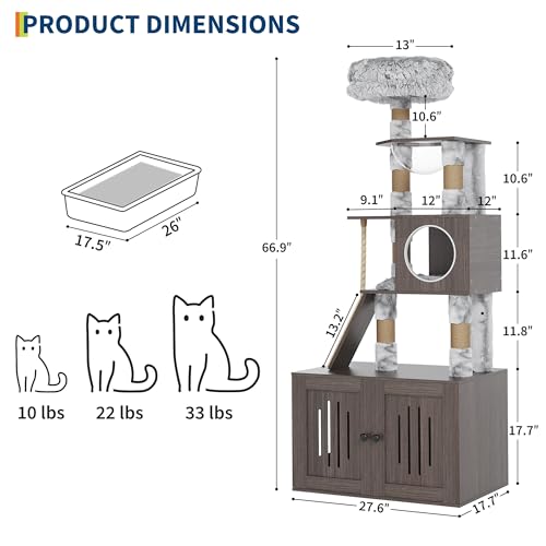 66.9-Inch Grey Cat Tree with Litter Box Enclosure G253