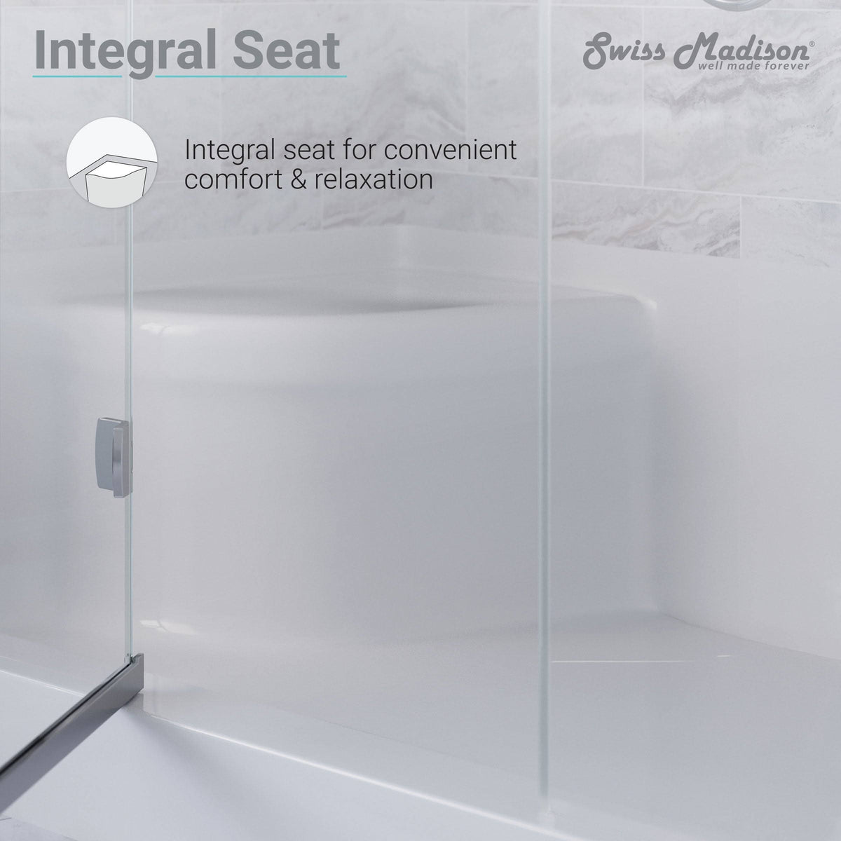 Gray Single Threshold Shower Base with Left Hand Drain and Integral Right Hand Seat S75805