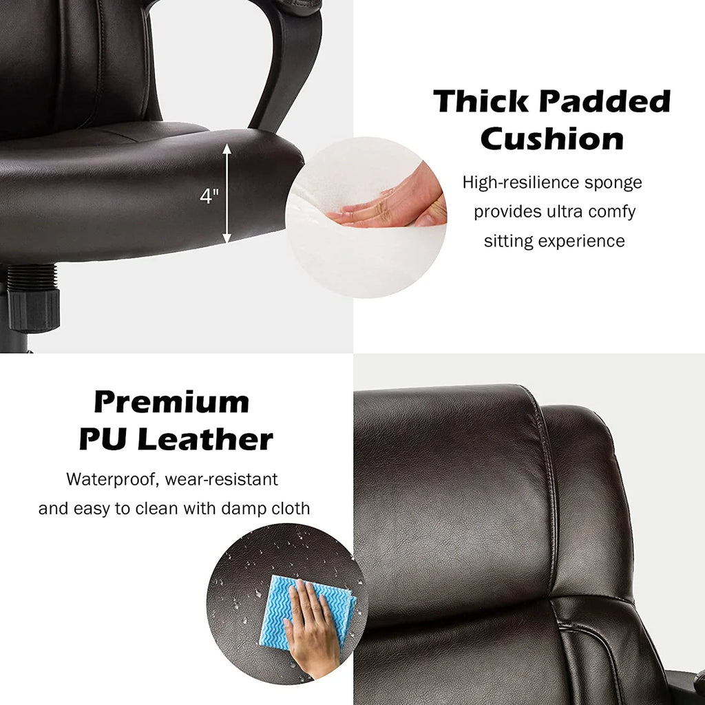 Dark Brown Leather Ergonomic Mid Back Office Chair D156