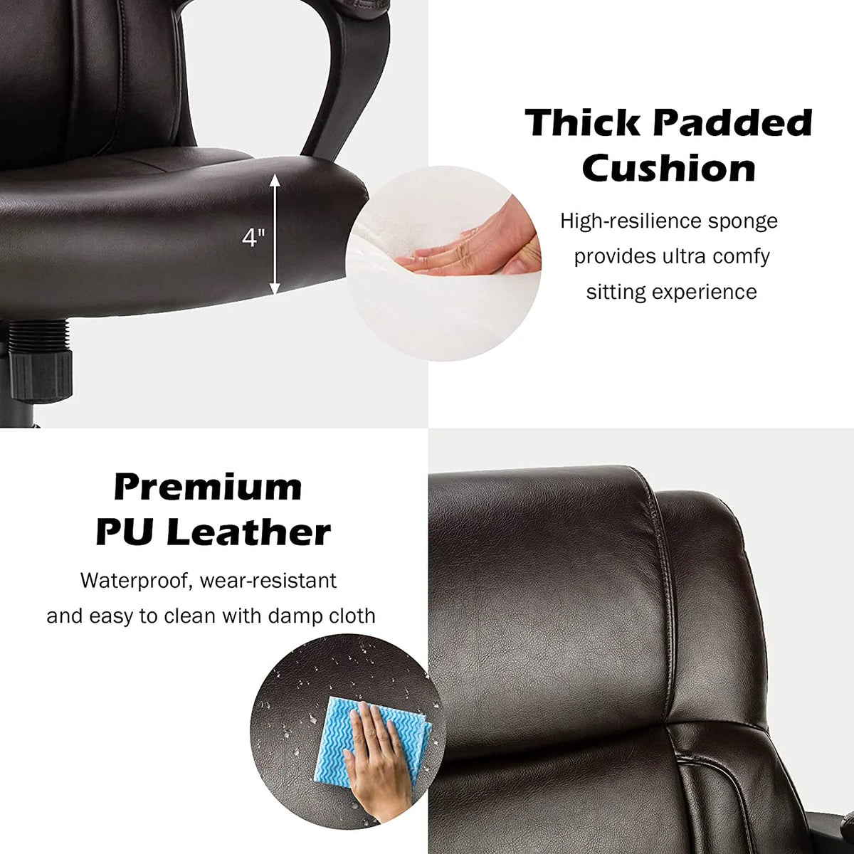 Dark Brown Leather Ergonomic Mid Back Office Chair D156