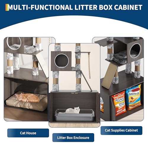 66.9-Inch Grey Cat Tree with Litter Box Enclosure G253