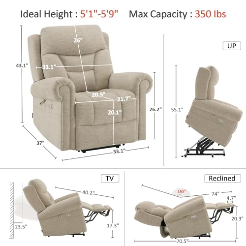 Triple Motor Power Lift Recliner Chair with Massage and Heating, Fabric C6385