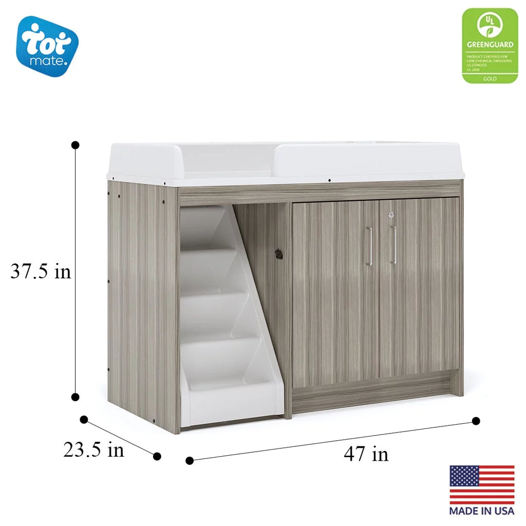 Toddler Walk Up Baby Changing Table with Stairs and Storage, Wood Laminate Finish, Elm Gray Q909774