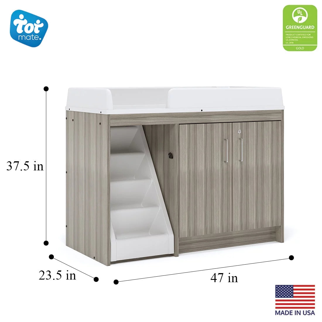 Toddler Walk Up Baby Changing Table with Stairs and Storage, Wood Laminate Finish, Elm Gray Q909774