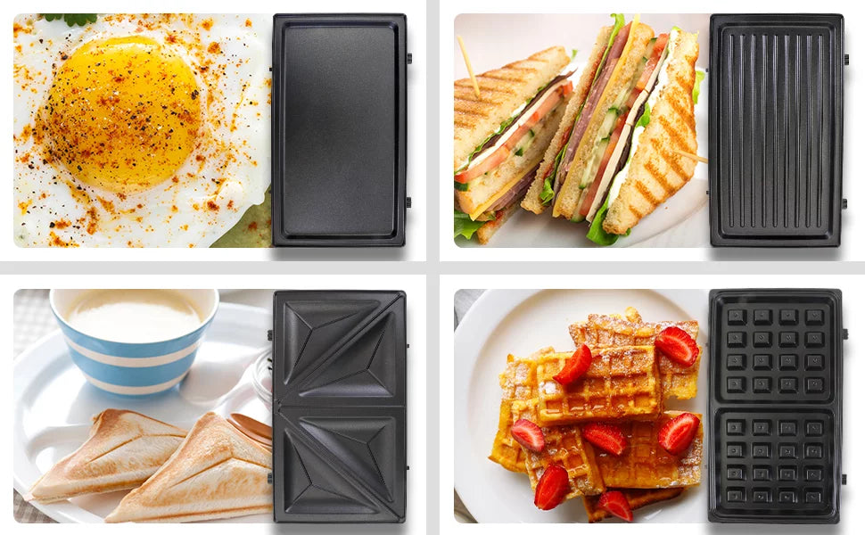 4-in-1 Waffle Maker with Removable Non-Stick Cast Iron Plates R4707