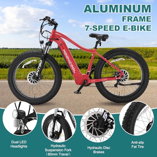 26" x 4" Fat Tire Electric Mountain Bike with 48V 15Ah Removable Battery, 7 Speed Dual Motor Aluminum Ebike Z1437