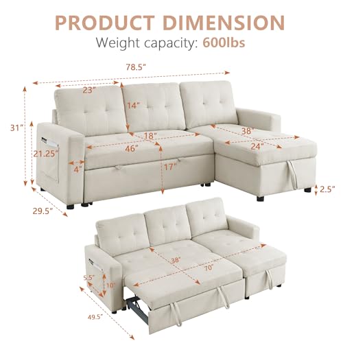 Light Gray Chenille Reversible Sleeper Sectional Sofa with Storage Chaise Q108875