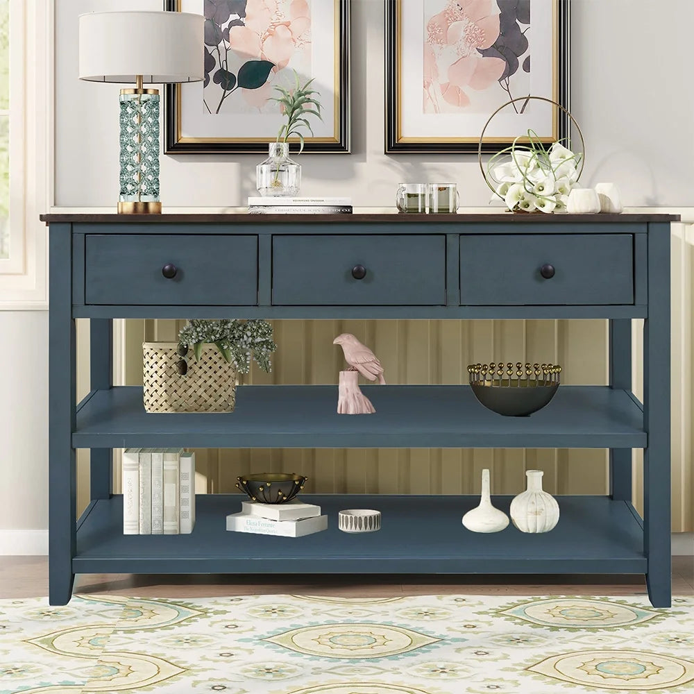 Navy Storage Console Table with 3 Drawers and 2 Shelves Y630