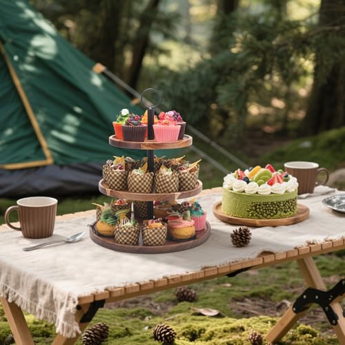 2 Set 3 Tier Cupcake Stand, Wood Veneer Serving Tray, 8"x10"x12" M476487