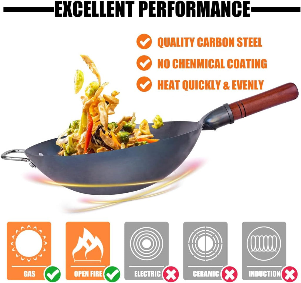 Carbon Steel Hand Hammered Wok Pan Set with 8 Pcs Cookware Accessories Y220930