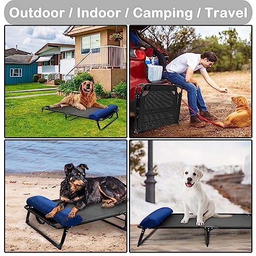 Raised Dog Bed Cot with Canopy Shade Tent & Bolster, Portable Chew-Resistance Cooling Pet Bed L170443