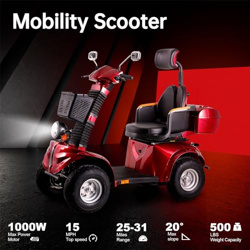 Red 1000W 4 Wheel Mobility Scooter with Adjustable Seat U228