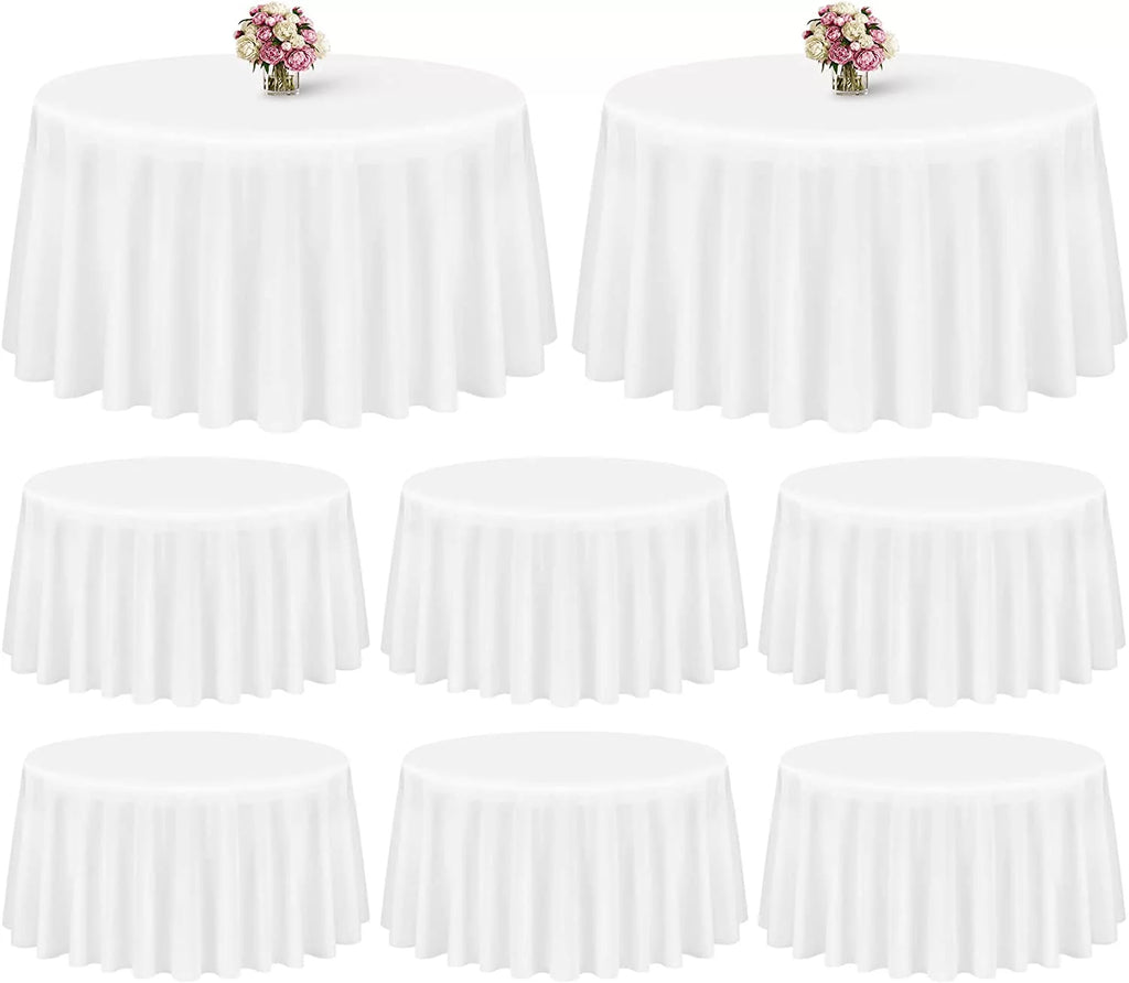 8 Pack 120 Inch White Round Polyester Tablecloth R97103