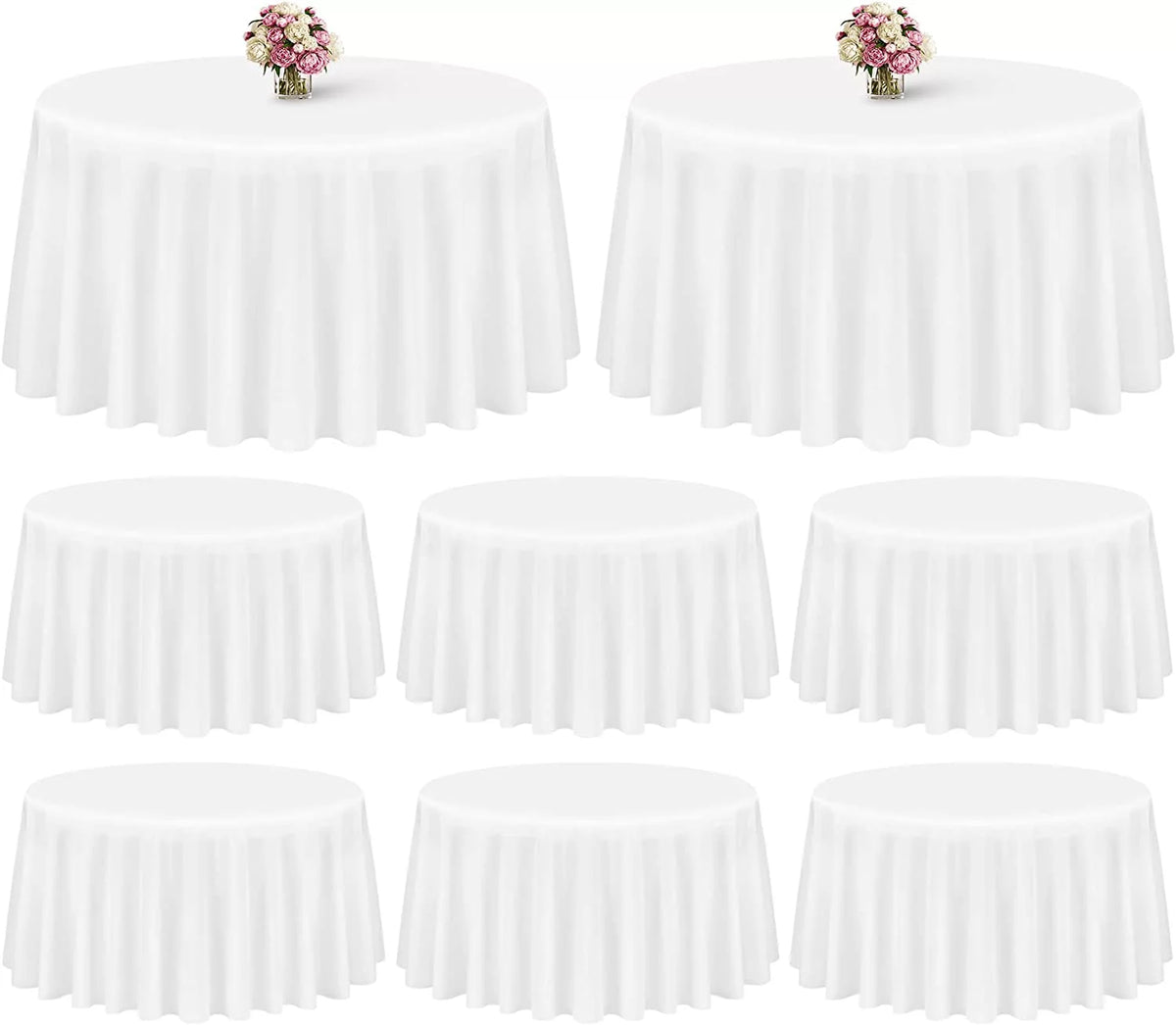8 Pack 120 Inch White Round Polyester Tablecloth R97103