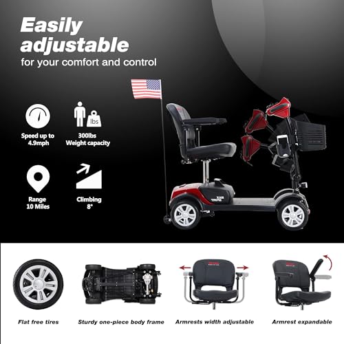 Red Foldable Electric Mobility Scooter with Basket V262933