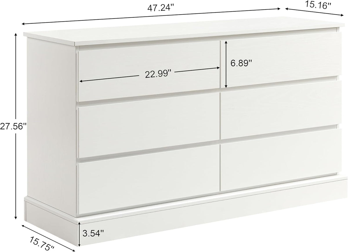 White 6 Drawer Wood Dresser O199