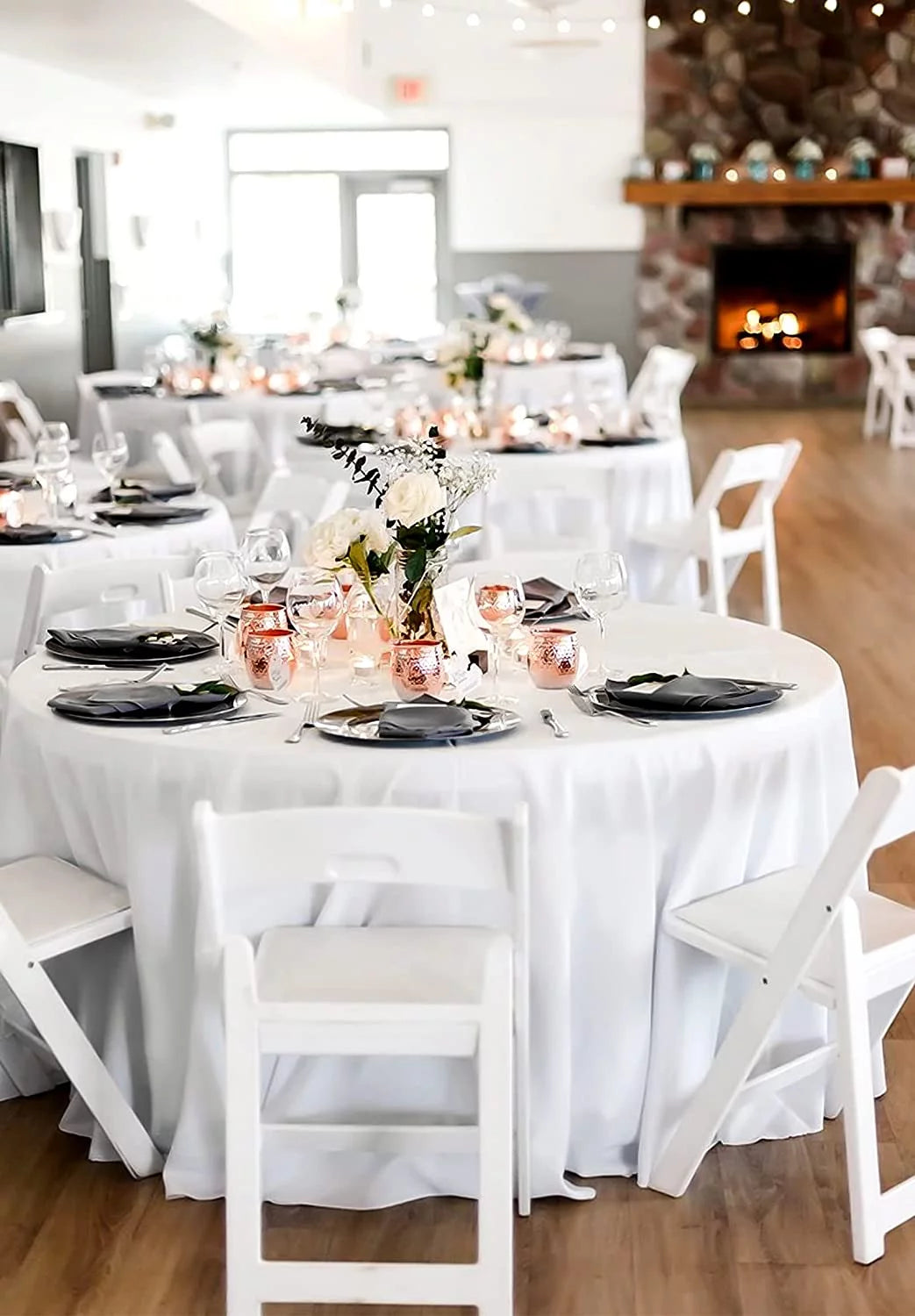 8 Pack 120 Inch White Round Polyester Tablecloth R97103