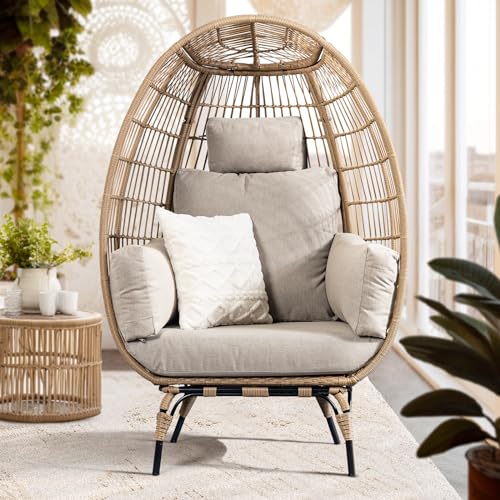 Black Wicker Egg Chair with Cushion G576074